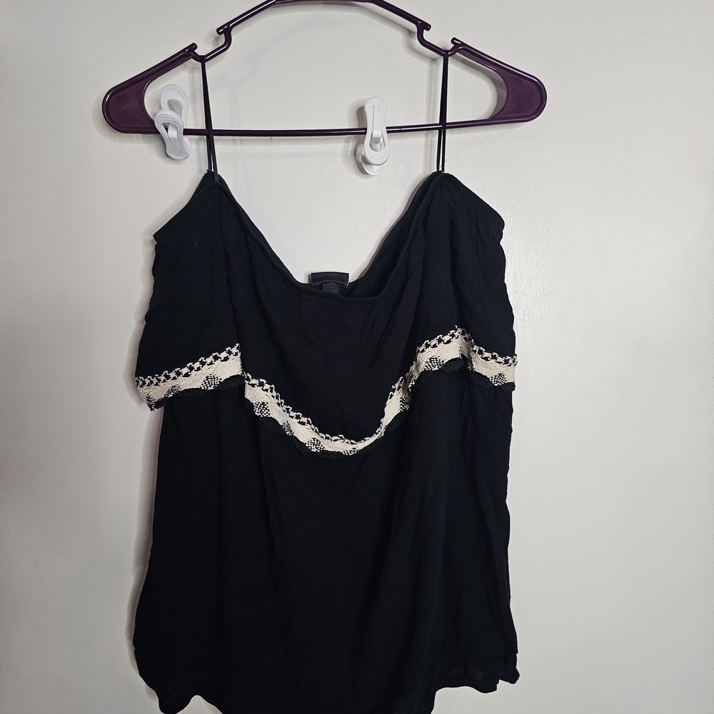 Torrid Black Crop Top with Cream Lace Trim